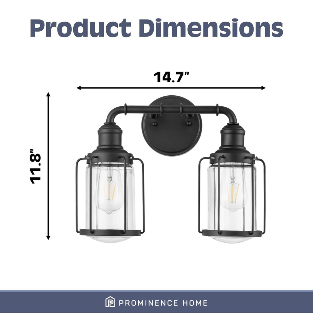 Prominence Home 2 Pack Lincoln Woods 2 Light Industrial Bath Vanity Light, Black