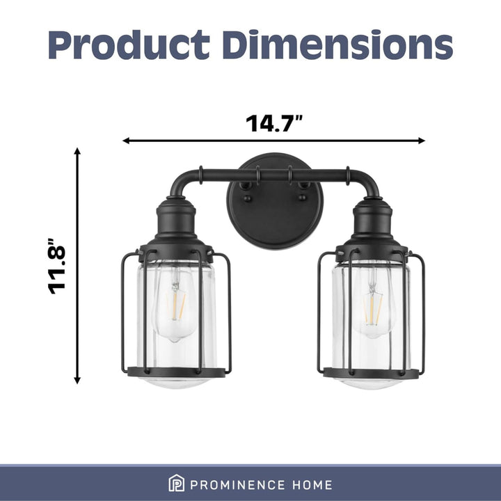 Prominence Home 2 Pack Lincoln Woods 2 Light Industrial Bath Vanity Light, Black