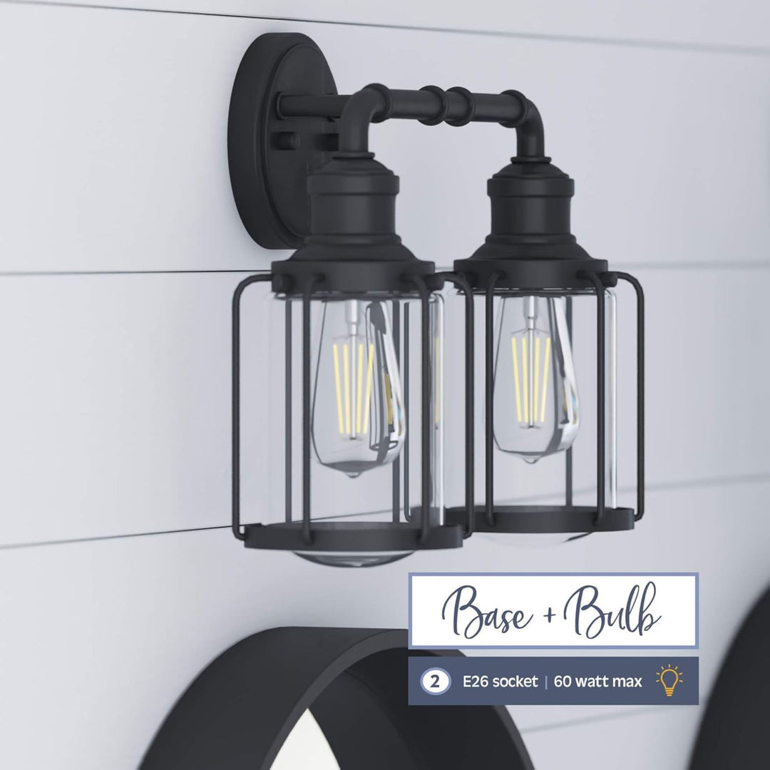 Prominence Home 2 Pack Lincoln Woods 2 Light Industrial Bath Vanity Light, Black