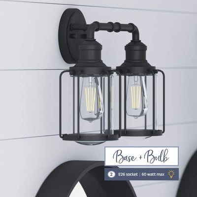Prominence Home 2 Pack Lincoln Woods 2 Light Industrial Bath Vanity Light, Black