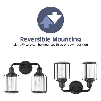 Prominence Home 2 Pack Lincoln Woods 2 Light Industrial Bath Vanity Light, Black