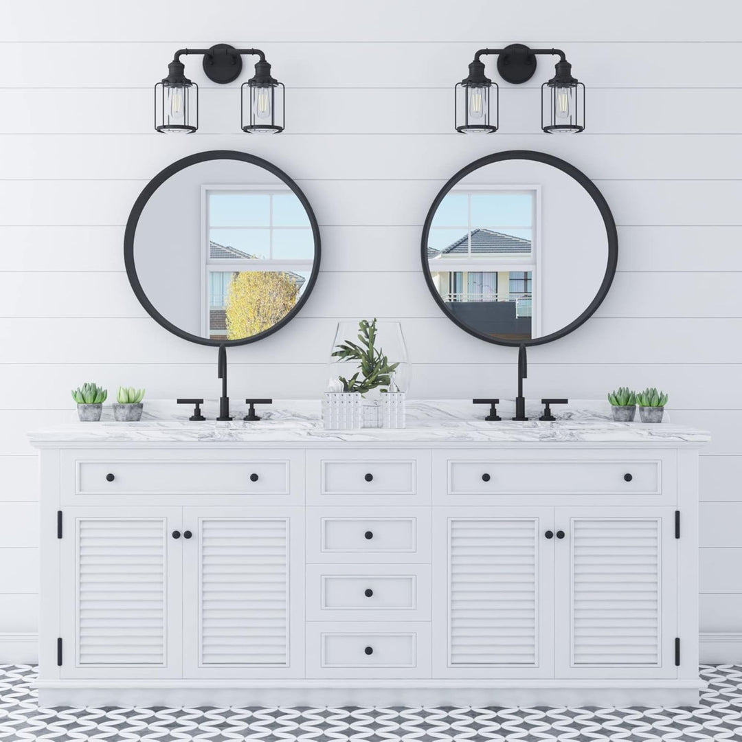 Prominence Home Lincoln Woods 2 Light Industrial Bathroom Vanity Light, Black
