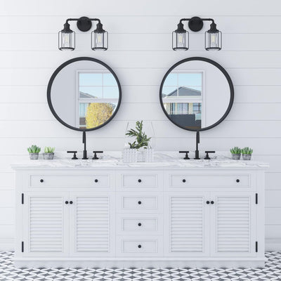 Prominence Home 2 Pack Lincoln Woods 2 Light Industrial Bath Vanity Light, Black