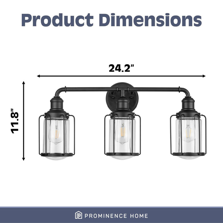 Prominence Home 2 Pack Lincoln Woods 3 Light Industrial Bath Vanity Light, Black