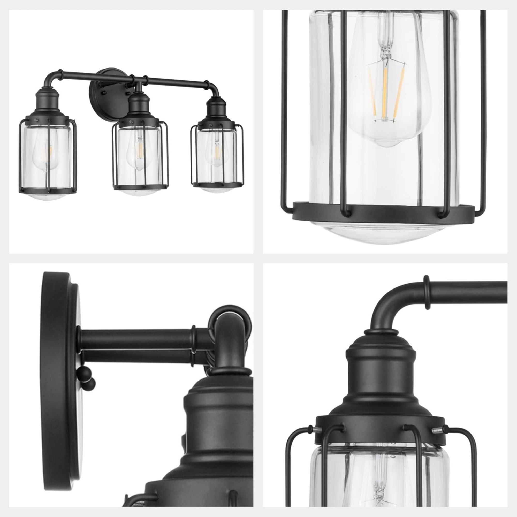 Prominence Home Lincoln Woods 3 Light Industrial Bathroom Vanity Light, Black - VMInnovations