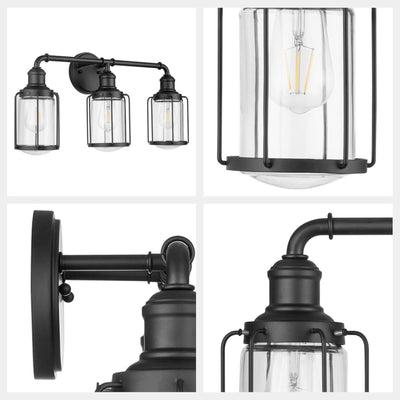 Prominence Home Lincoln Woods 3 Light Industrial Bathroom Vanity Light, Black - VMInnovations