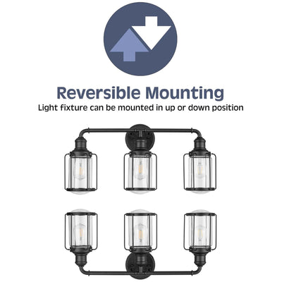 Prominence Home Lincoln Woods 3 Light Industrial Bathroom Vanity Light, Black - VMInnovations