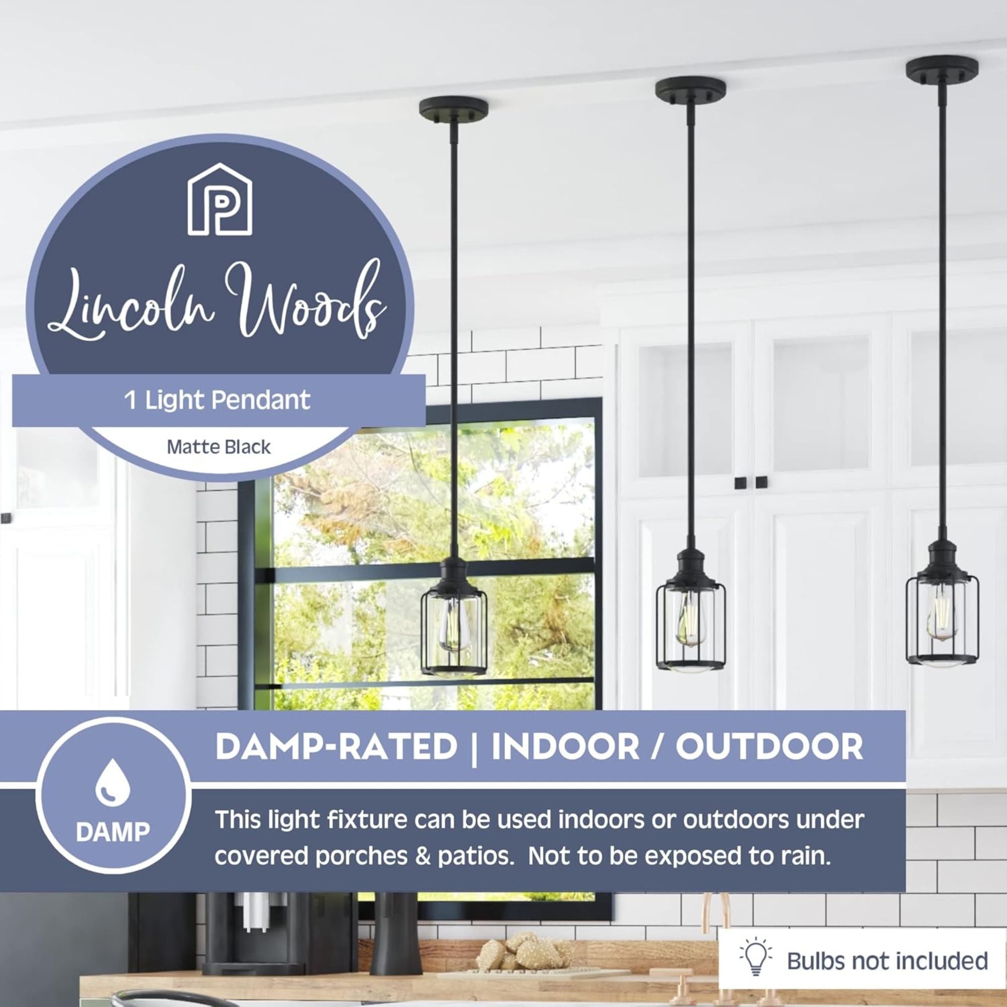 Prominence Home 3 Pack Lincoln Woods Kitchen Island Linear Pendant Bar Light