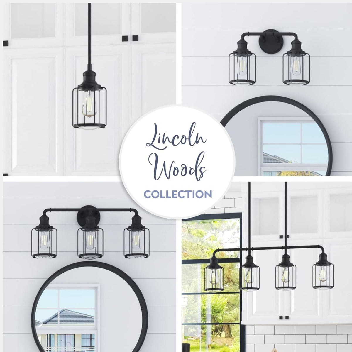 Prominence Home 2 Pack Lincoln Woods 2 Light Industrial Bath Vanity Light, Black