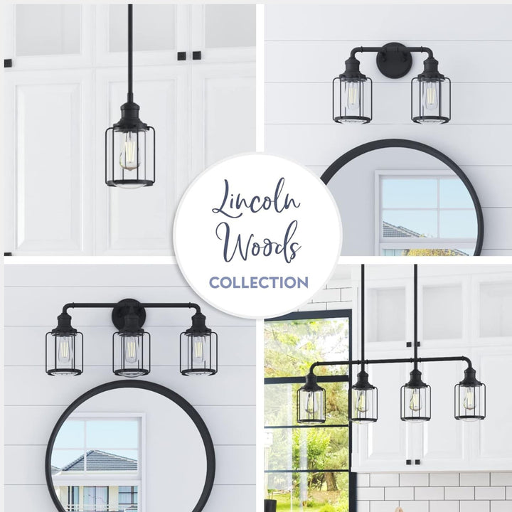 Prominence Home 2 Pack Lincoln Woods 2 Light Industrial Bath Vanity Light, Black