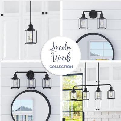 Prominence Home 2 Pack Lincoln Woods 2 Light Industrial Bath Vanity Light, Black