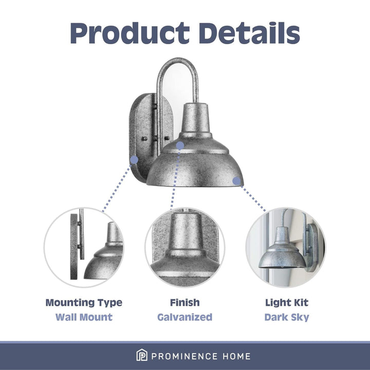 Prominence Home Brightondale Outdoor Wall Sconce Coach Light, Galvanized Finish