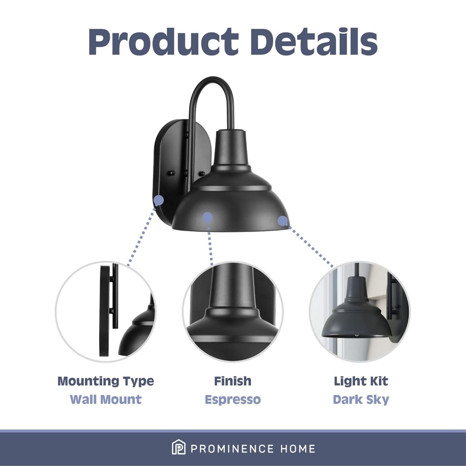 Prominence Home Brightondale Industrial Outdoor Scone Lantern Coach Light, Black - VMInnovations
