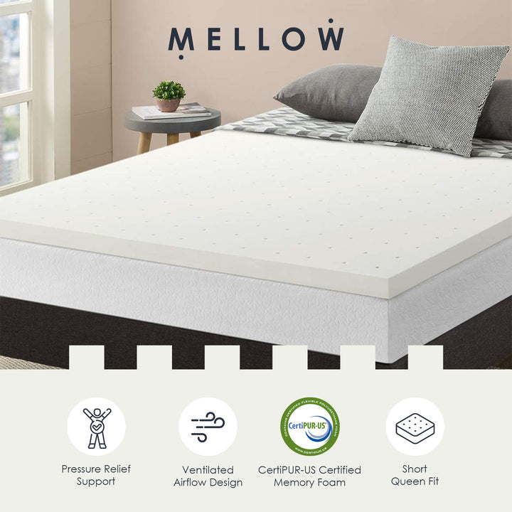 Best Price Mattress 2.5-Inch Ventilated Memory Foam Mattress Topper, Short Queen