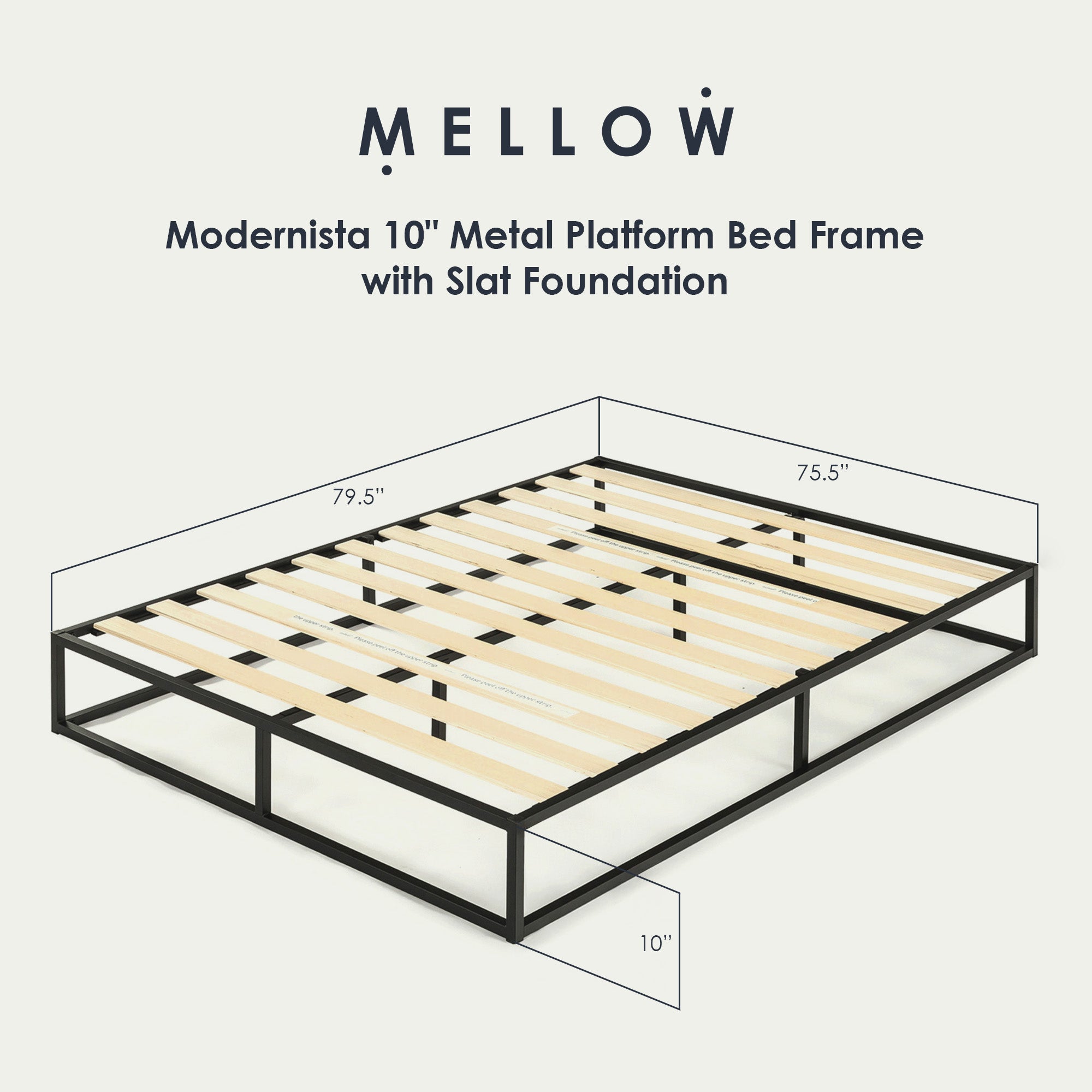 Mellow 10" Metal Platform Bed Frame w/Slat Foundation, King (Open Box) - VMInnovations