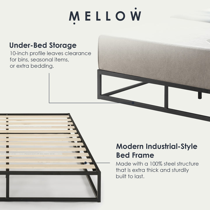 Mellow Modernista 10" Metal Platform Bed Frame with Slat Foundation, King, Black