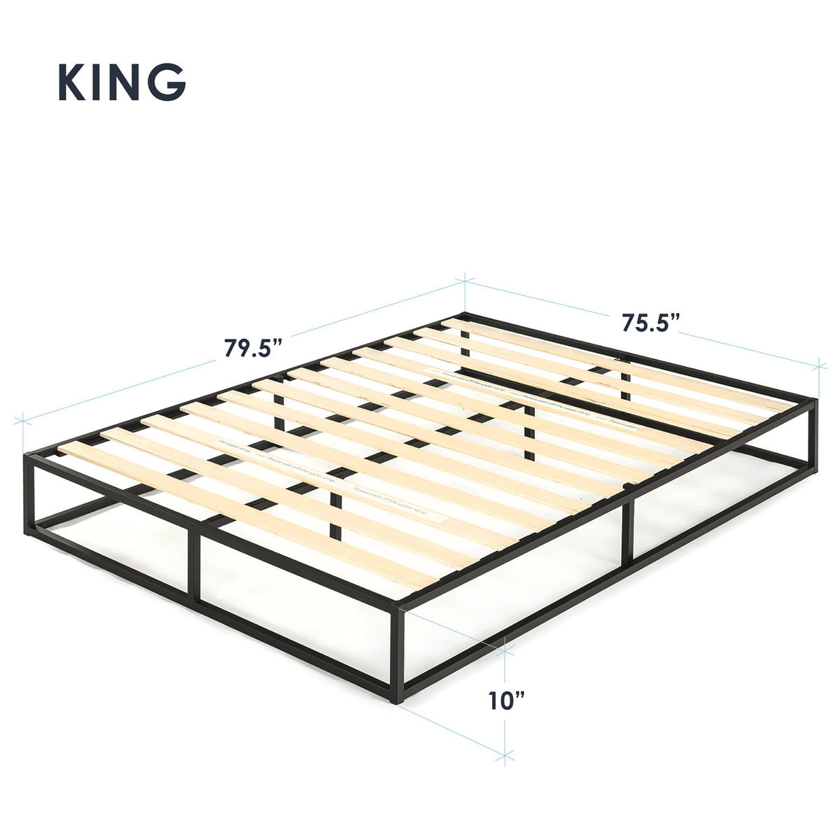 Mellow 10" Metal Platform Bed Frame w/Slat Foundation, King (Open Box) - VMInnovations
