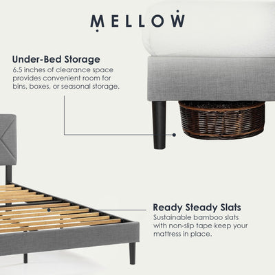 Mellow Olena Upholstered Platform Bed Frame with Diamond Tufted Headboard, Queen - VMInnovations