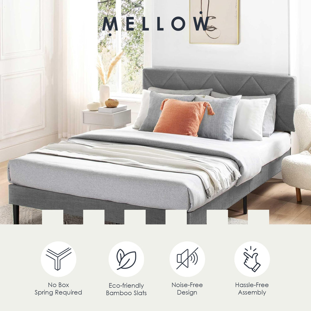 Mellow Olena Upholstered Platform Bed Frame with Diamond Tufted Headboard, Queen
