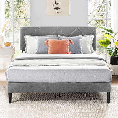 Mellow Olena Upholstered Platform Bed Frame with Diamond Tufted Headboard, Queen - VMInnovations