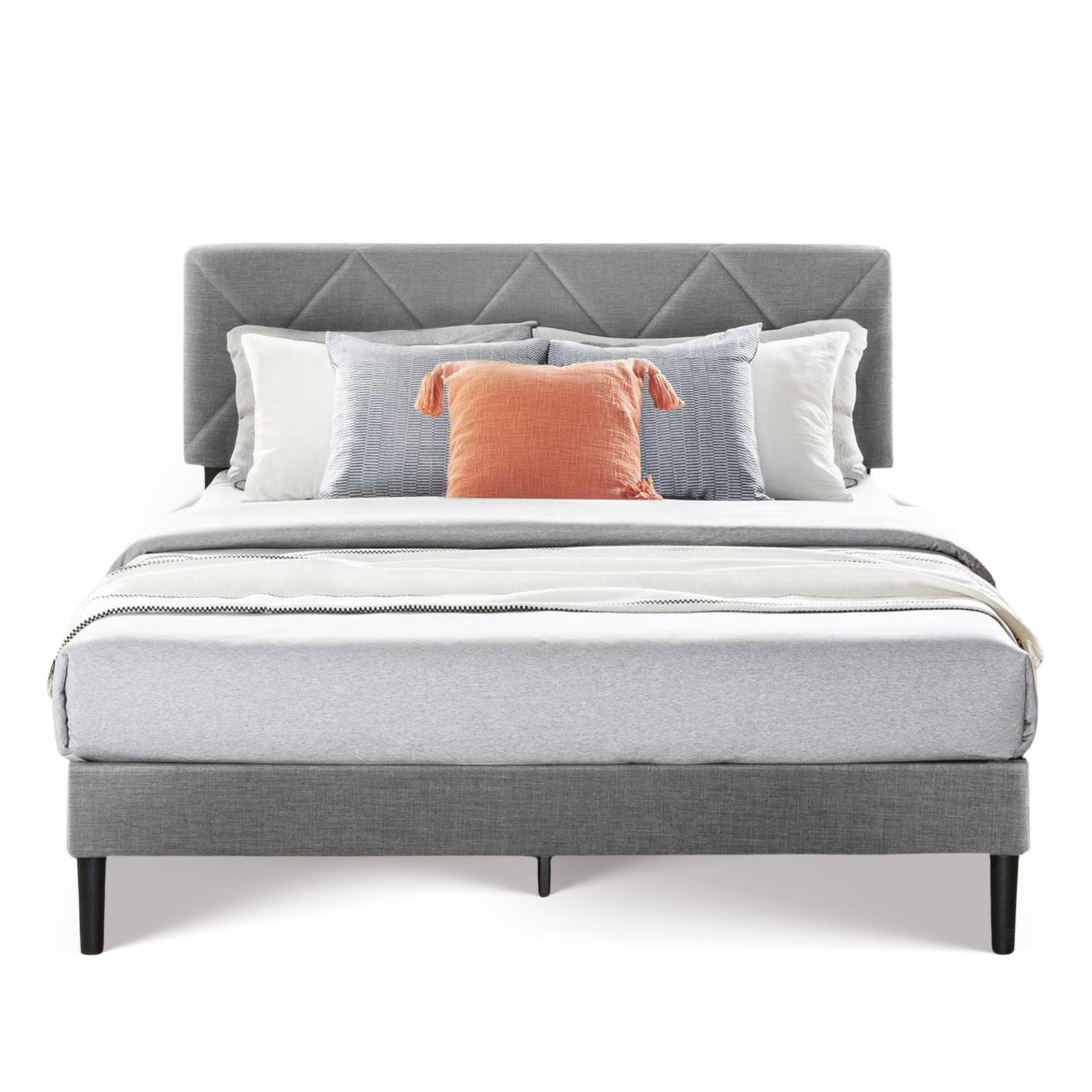 Mellow Olena Upholstered Platform Bed Frame with Diamond Tufted Headboard, Queen - VMInnovations