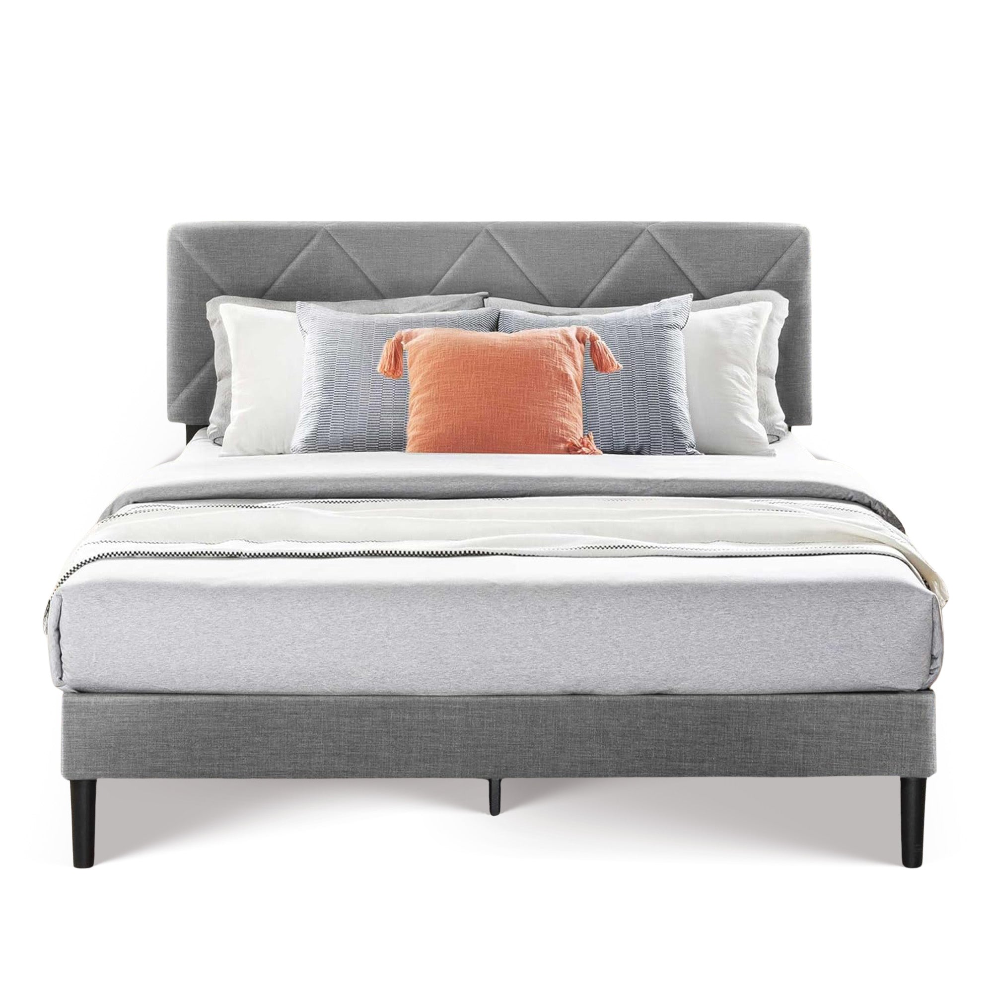 Mellow Olena Upholstered Platform Bed Frame with Diamond Tufted Headboard, Queen - VMInnovations