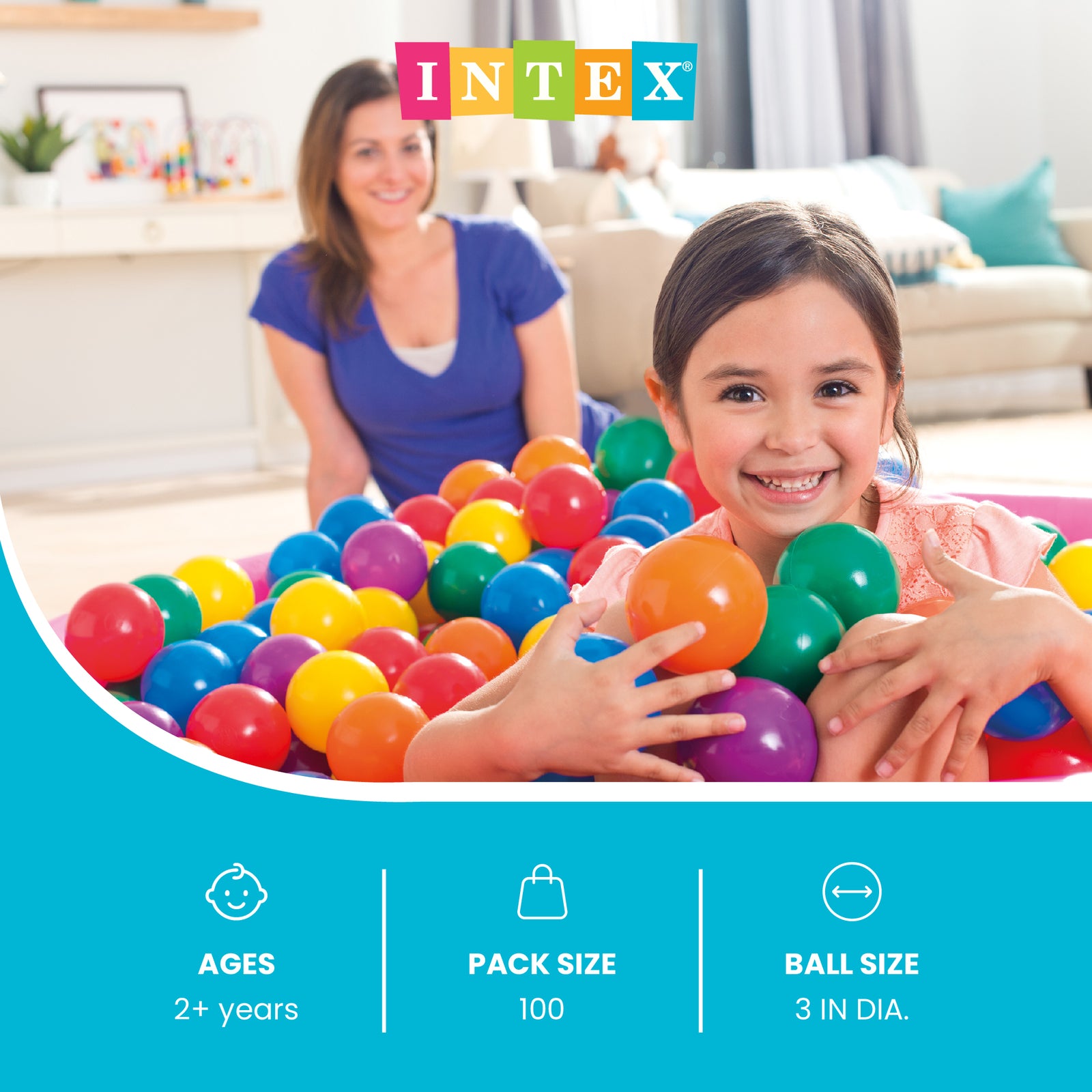 Intex 100-Pack Large Plastic Multi-Colored Fun Ballz For Ball Pits Bounce House - VMInnovations