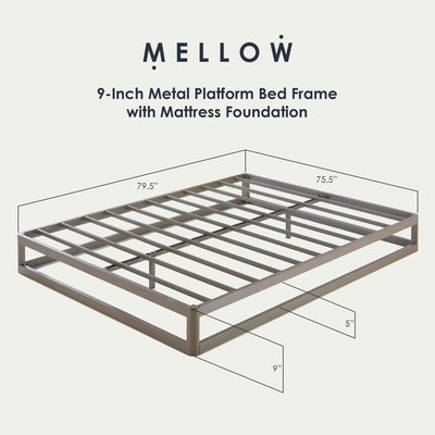 Mellow 9-Inch Metal Platform Bed Frame with Mattress Foundation, King, Gray - VMInnovations