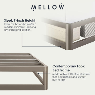 Mellow 9-Inch Metal Platform Bed Frame with Mattress Foundation, King, Gray - VMInnovations