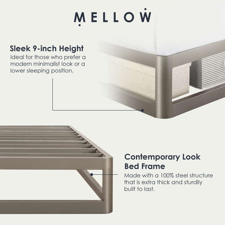 Mellow 9-Inch Metal Platform Bed Frame with Mattress Foundation, King, Gray