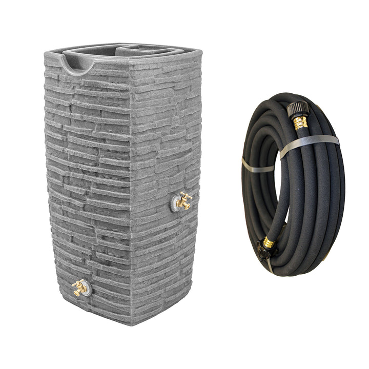 Good Ideas Impressions Riverwalk 50 Gallon Rain Barrel, Dark Granite & 50' Hose