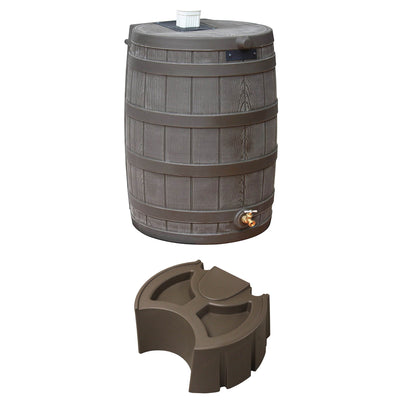 Good Ideas Rain Wizard 50 Gallon Plastic Rain Barrel Bundled with Stand, Oak