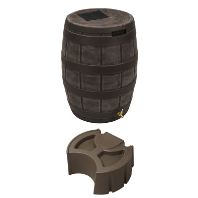Good Ideas Vault 50 Gallon Plastic Rain Barrel Bundled with 50 Gal Stand, Oak