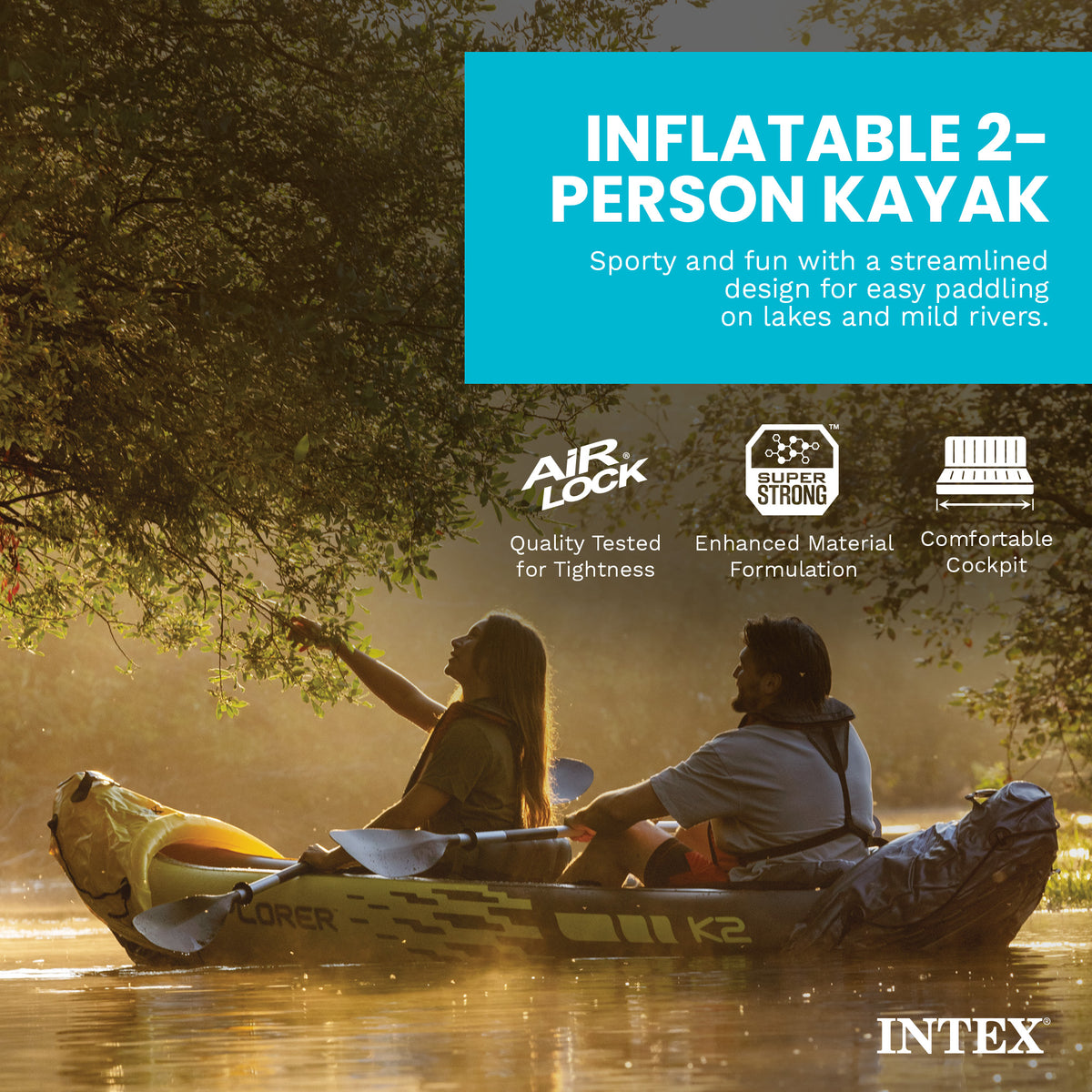 INTEX Explorer K2 2-Person Inflatable Kayak w/ Aluminum Oars & Pump (Open Box)