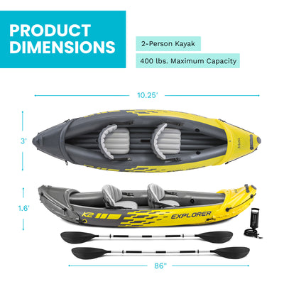INTEX Explorer K2 2-Person Inflatable Kayak w/ Aluminum Oars & Pump (Open Box) - VMInnovations
