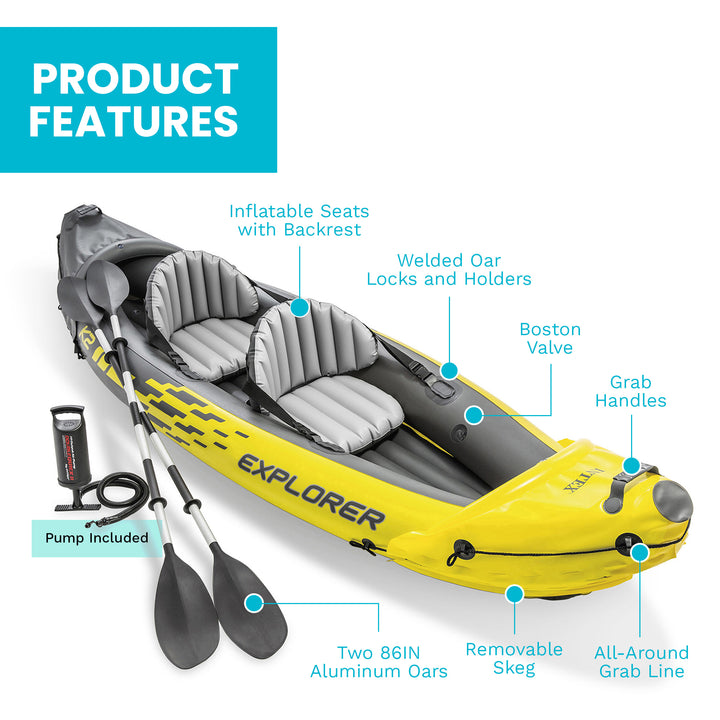 INTEX Explorer K2 2-Person Inflatable Kayak w/ Aluminum Oars & Pump (Open Box) - VMInnovations