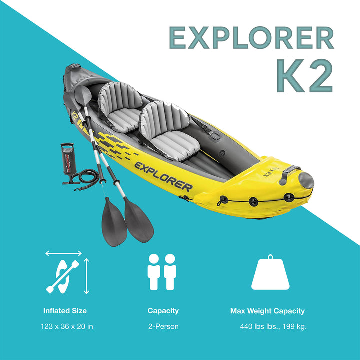 Intex Explorer K2 2-Person Inflatable Kayak Set with Oars and Air Pump, Yellow