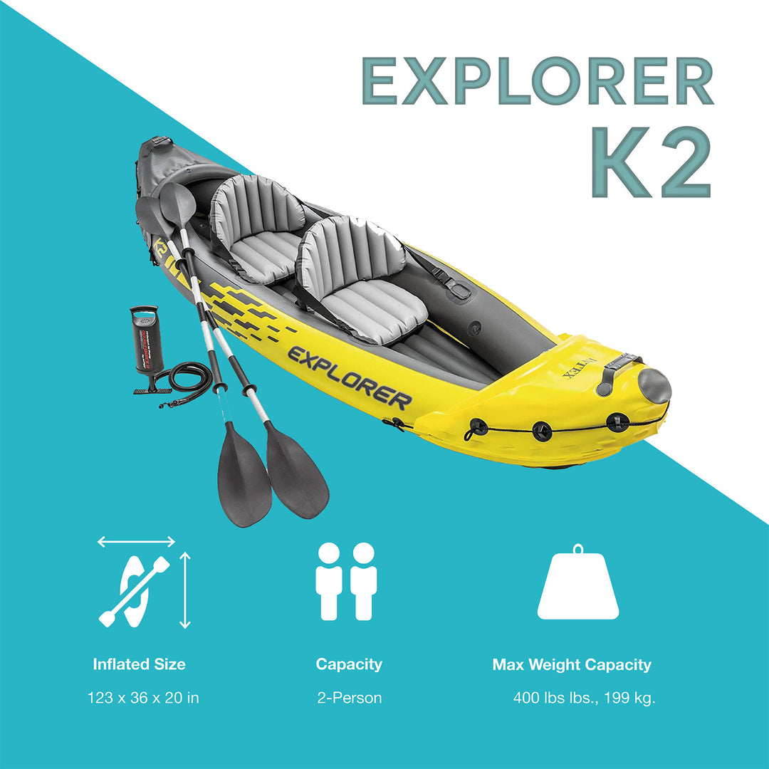 INTEX Explorer K2 2-Person Inflatable Kayak w/ Aluminum Oars & Pump (Open Box)