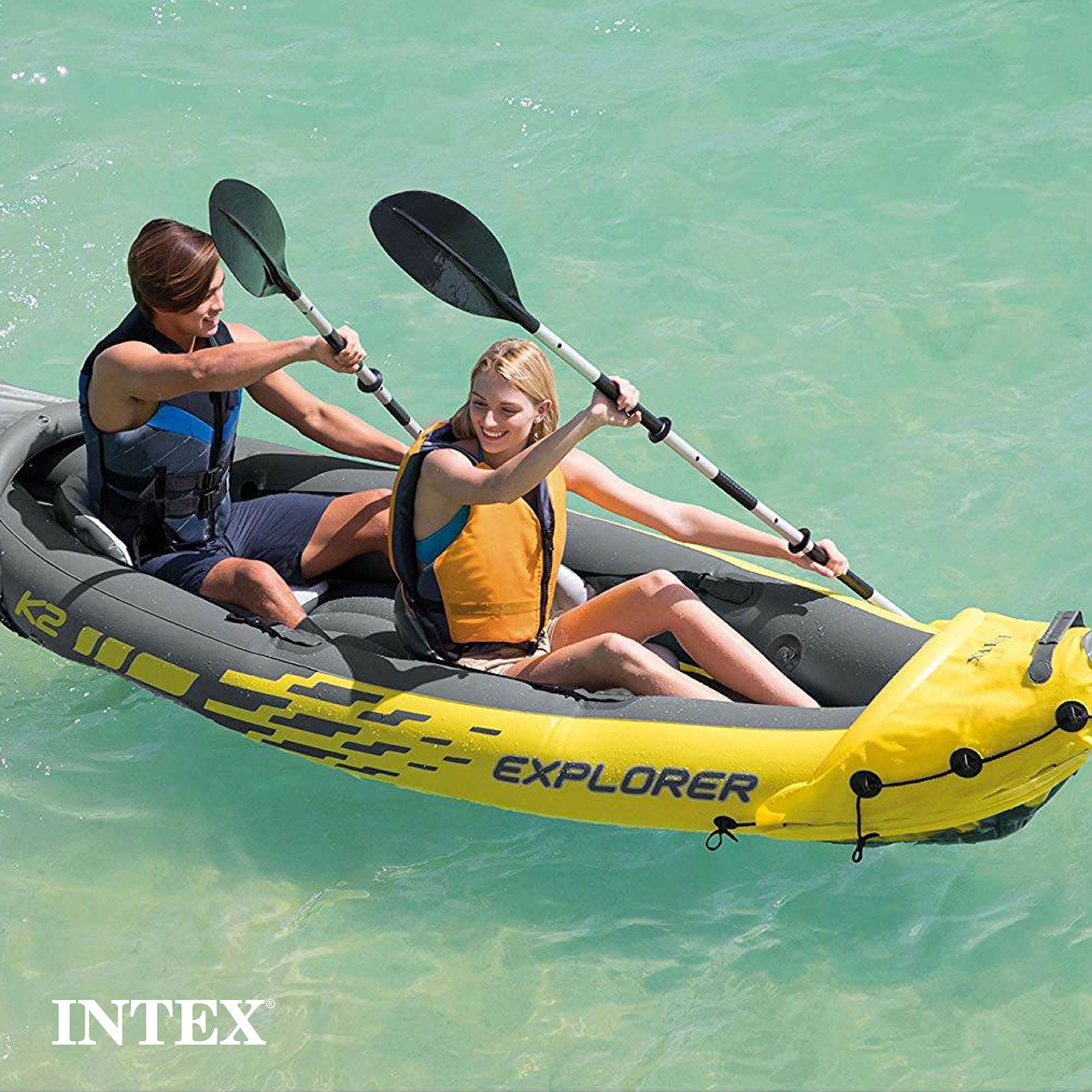 INTEX Explorer K2 2-Person Inflatable Kayak w/ Oars & Pump (Open Box) (2 Pack) - VMInnovations