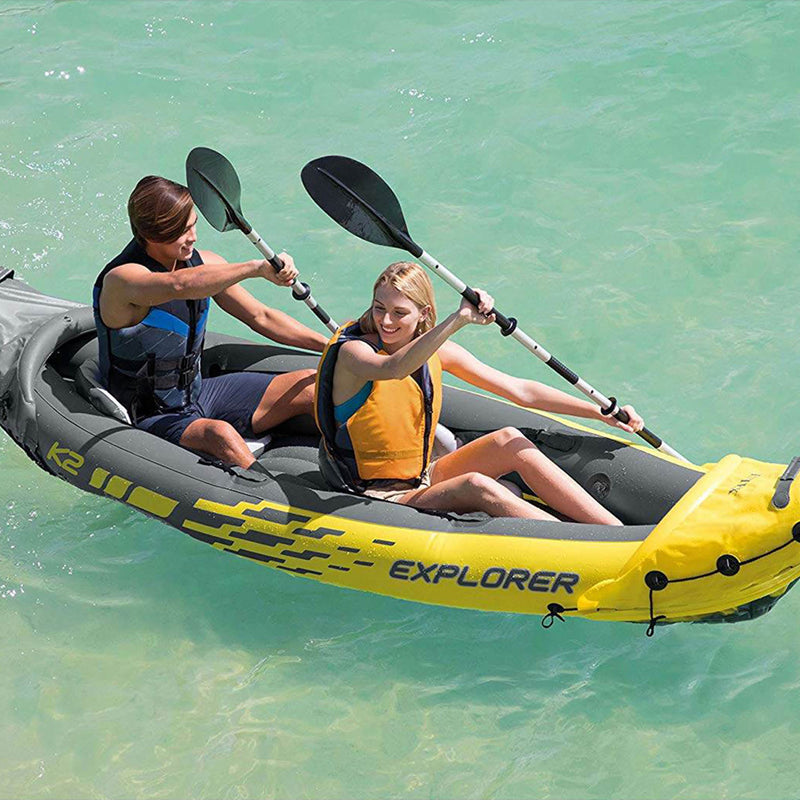 INTEX Explorer K2 2-Person Inflatable Kayak w/ Aluminum Oars & Pump,Yellow (Open Box)