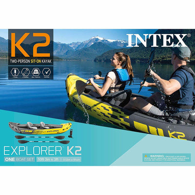 Intex 68307EP Explorer K2 2 Person Inflatable Kayak Set and Air Pump, Yellow