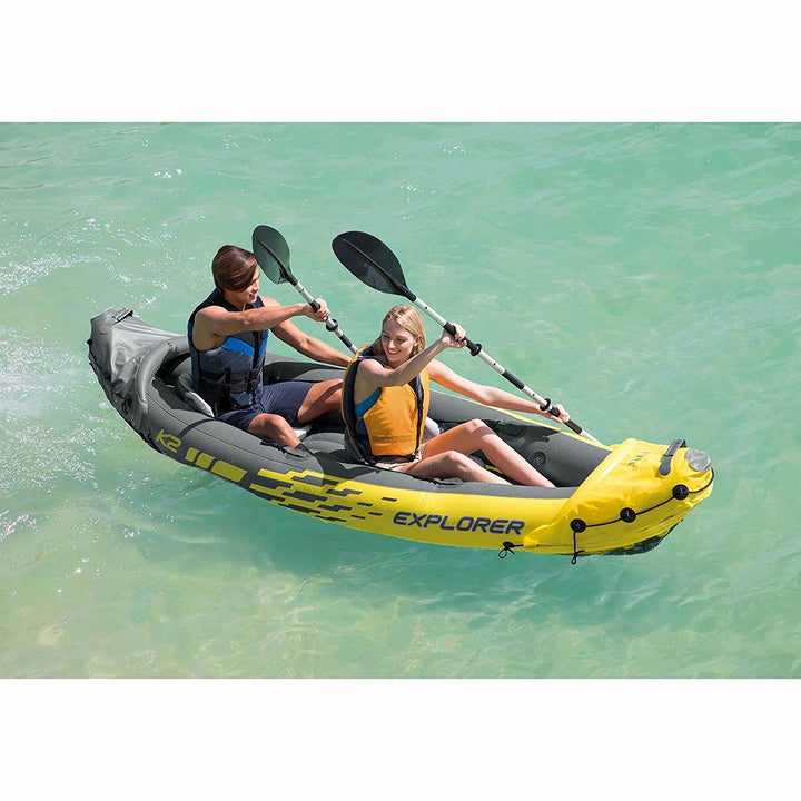 Intex Explorer K2 Yellow 2 Person Inflatable Kayak with Oars & Air Pump (2 Pack)