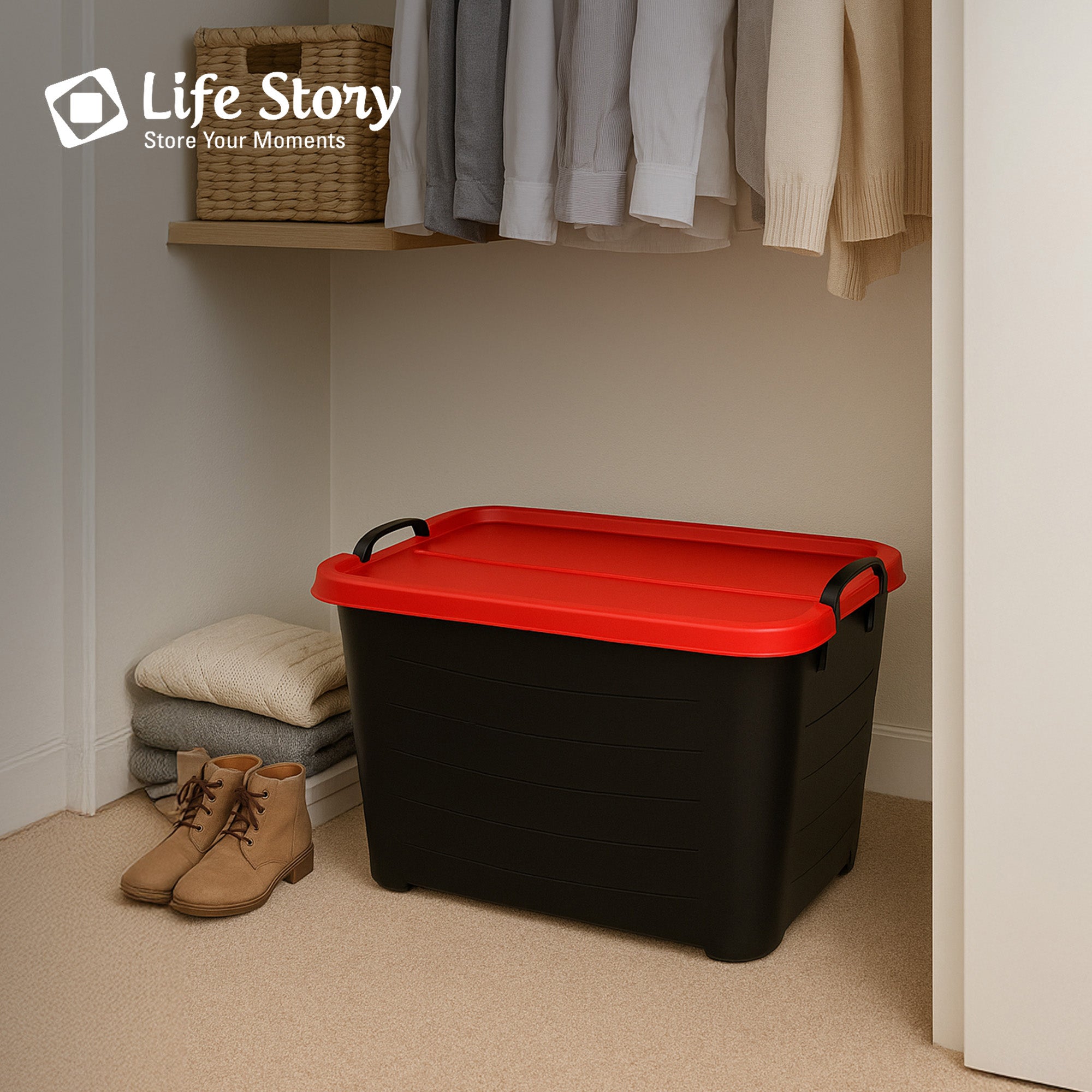 Life Story 55 Quart Stackable Storage Bin, Heavy Duty Lidded Container, 6 Pack - VMInnovations