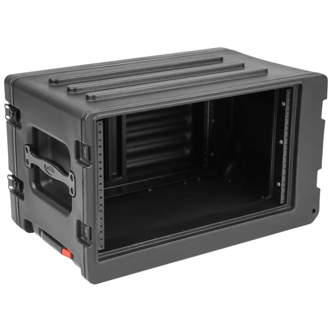 SKB 6U rSeries Shallow Rolling Rack with Integrated Back Wheels and Pull Handle