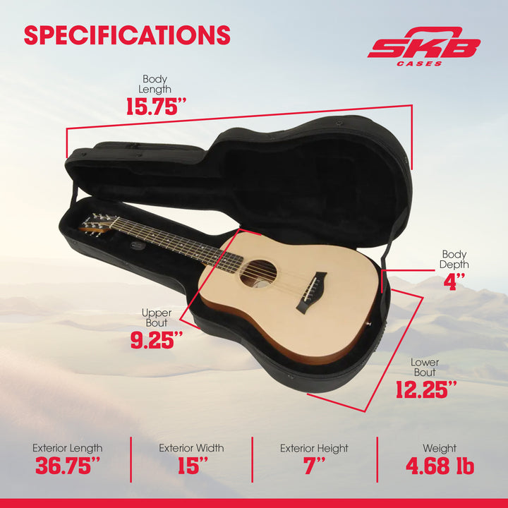 SKB Baby Taylor, Martin LX Acoustic Guitar Soft Case with Foam Protection, Black