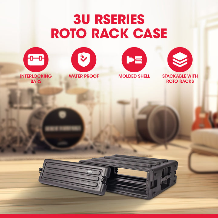 SKB 3U Roto Rack Case Polyethylene Gear Protector, Stackable, Waterproof, Black