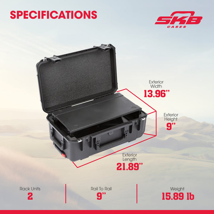 SKB iSeries 2U Shallow Fly Rack, Waterproof Polypropylene Hard Case, 9 Inch - VMInnovations
