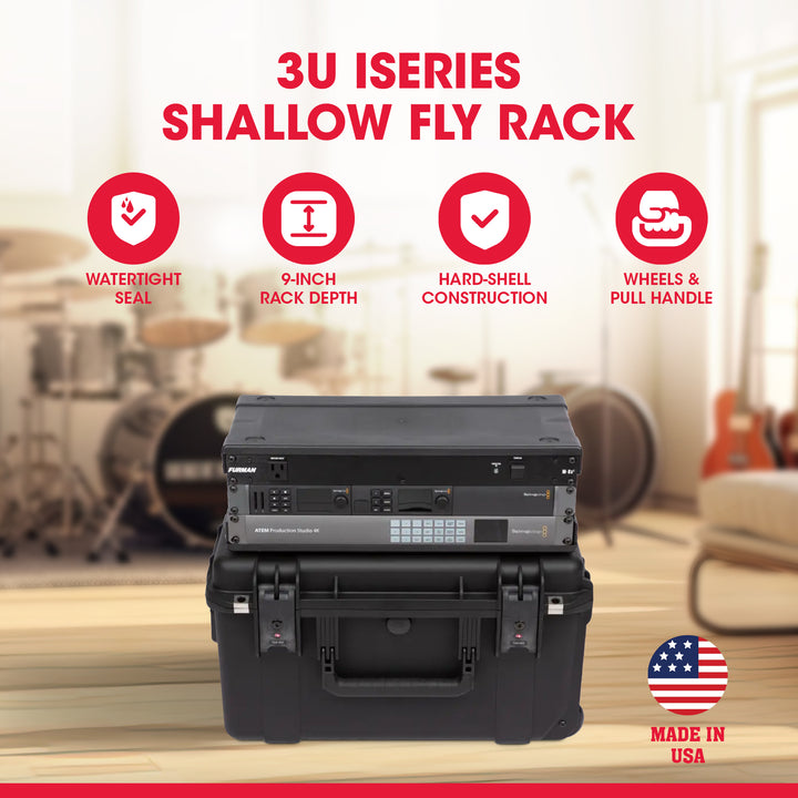 SKB iSeries 3U Shallow Fly Rack, Waterproof Polypropylene Hard Case (Open Box)