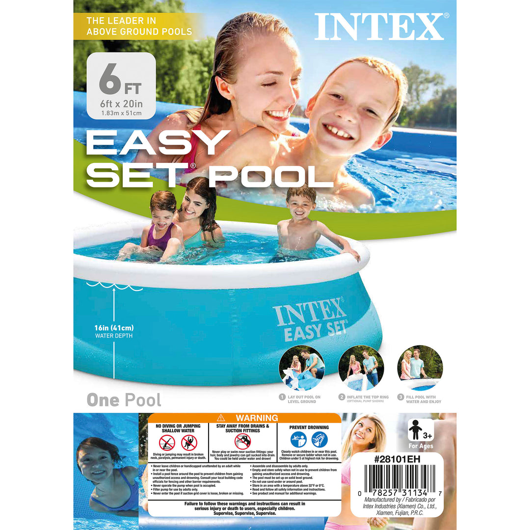 Intex 6ft x 20in Easy Set Inflatable Above Ground Swimming Pool, Blue (2 Pack) - VMInnovations