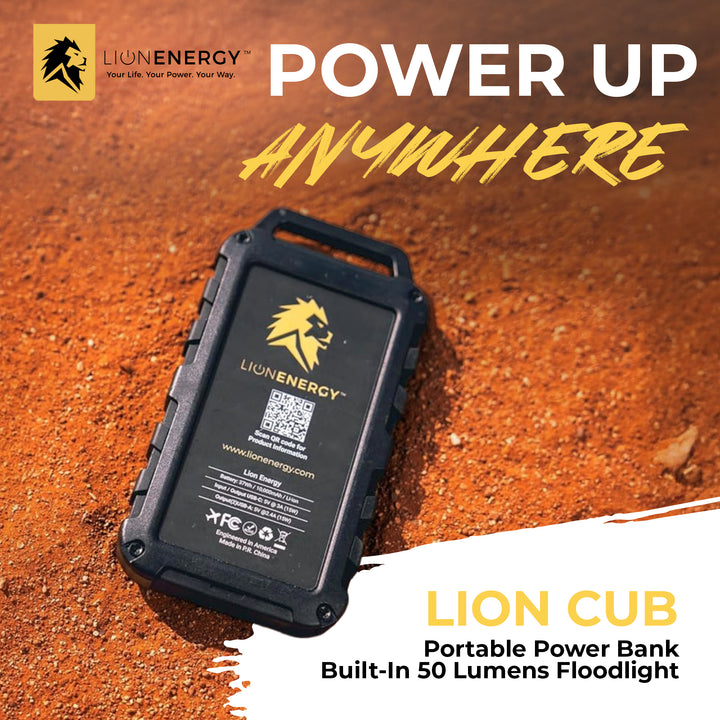 Lion Energy Lion Cub Portable Power Bank with Built-In 50 Lumens Floodlight